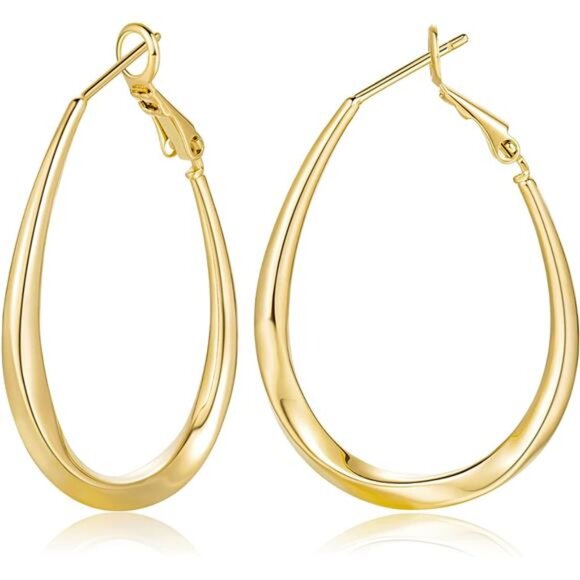 Oval Hoop Earrings for Women 14k gold No Gemstone